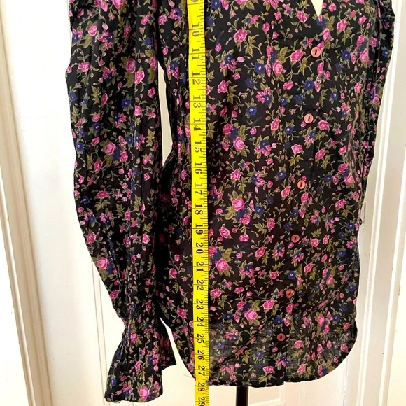 NWOT Free People Meant to Be Poets Sleeve Black Floral Cotton‎ Blouse Size Large - Picture 5 of 8